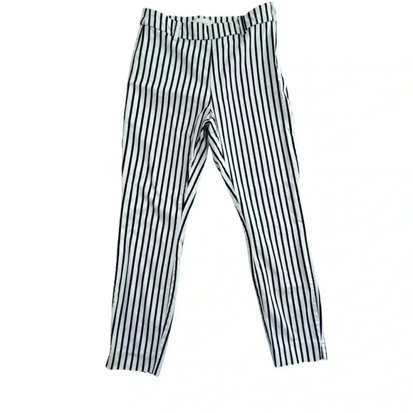 H&M Pinstripe Ankle Black and White/Striped Trouser Dress Pants Work Business - Picture 1 of 12